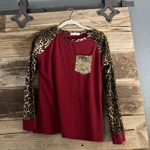 5/$20 Leopard Sleeve Red sequins pocket
